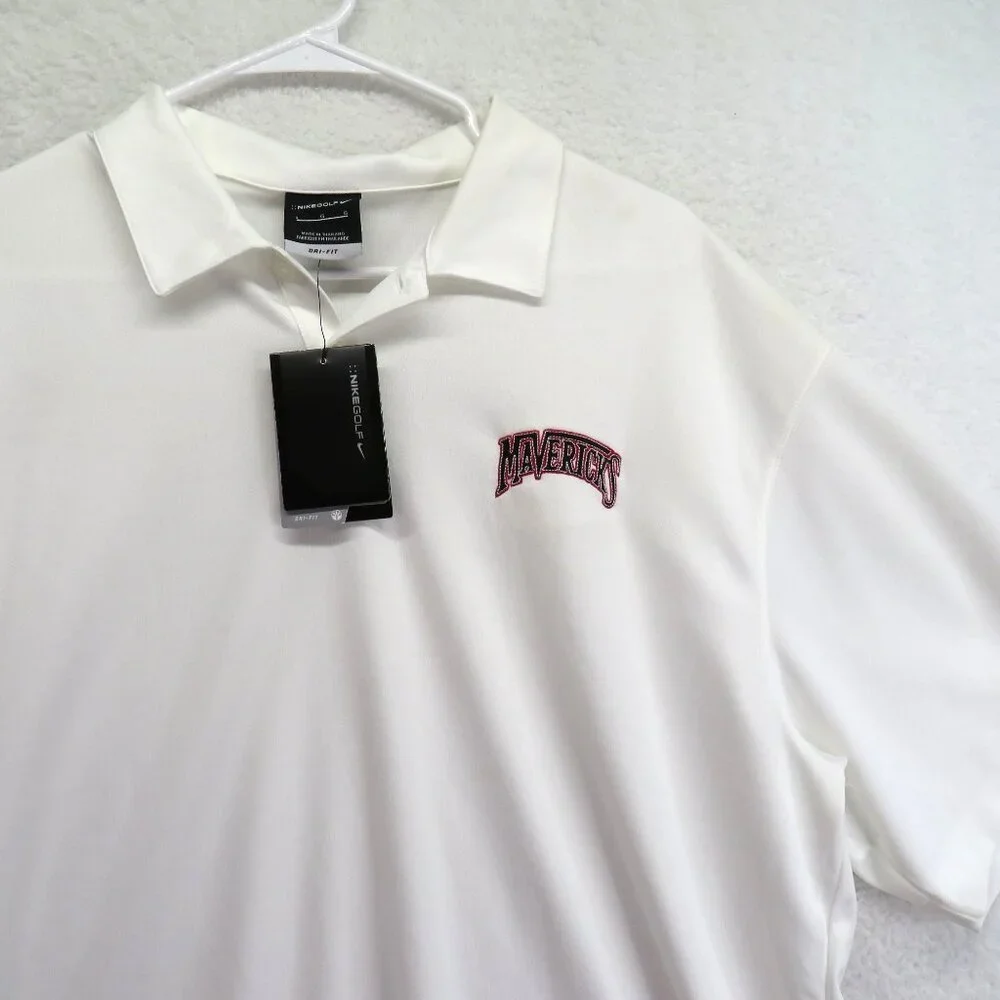 New Nike Golf Polo Shirt Mens Size Large Mavericks White Black Burgundy Red Logo